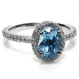  Oval Blue Topaz and Diamond Ring, 18Kt White Gold